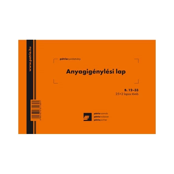 Anyagigénylési lap 8 tételes 25x2 lapos tömb A/5 fekvő