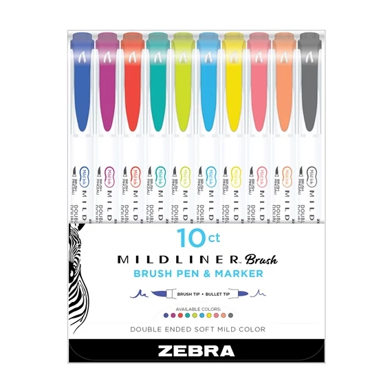 Ecsetirón Zebra Mildliner Brush&Marker 10-es készlet (Friendly, Refresh)
