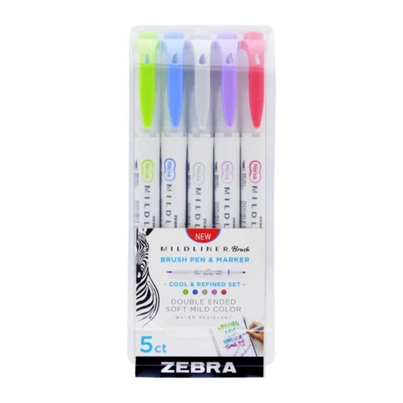 Ecsetirón Zebra Mildliner Brush&Marker Cool&Refined 5-ös készlet