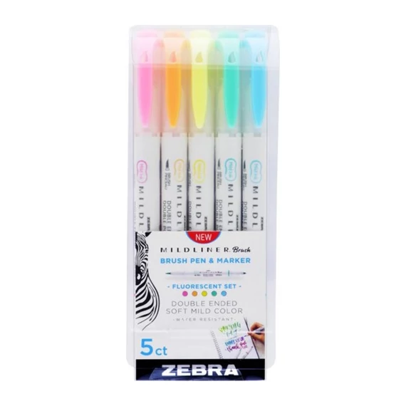 Ecsetirón Zebra Mildliner Brush&Marker Fluorescent 5-ös készlet