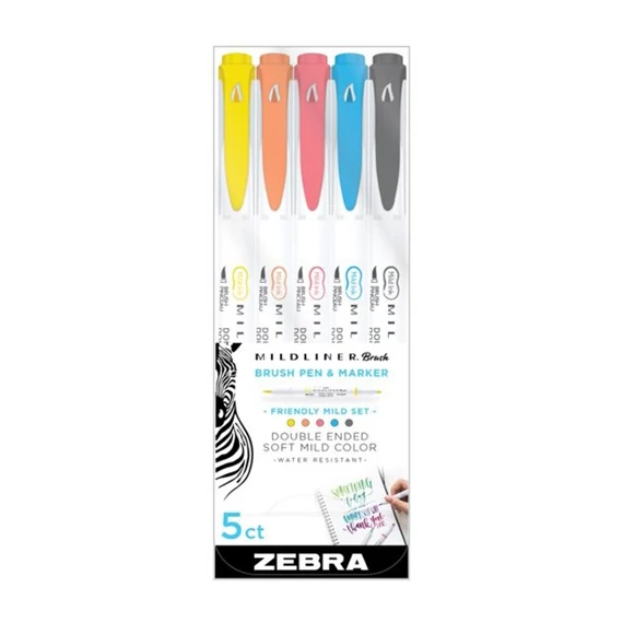 Ecsetirón Zebra Mildliner Brush&Marker Friendly 5-ös készlet
