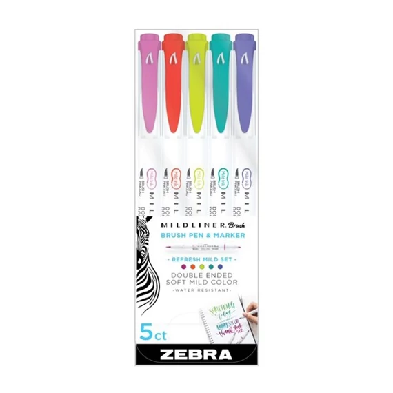 Ecsetirón Zebra Mildliner Brush&Marker Refresh 5-ös készlet
