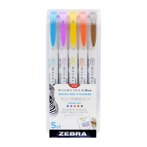 Ecsetirón Zebra Mildliner Brush&Marker Warm 5-ös készlet
