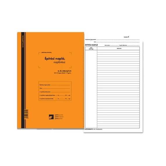 Építési napló 25x3 lapos tömb + 9 db 3 lapos garnitúra