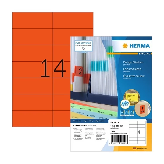 Etikett címke Herma 105x42.3 mm szegély nélküli piros 100 ív 1400 db/doboz