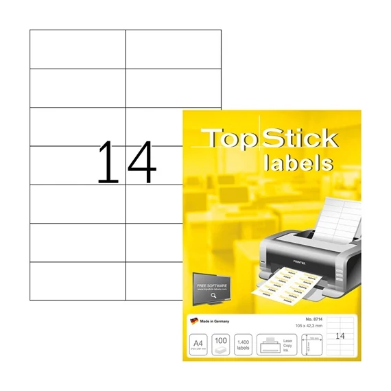 Etikett címke Topstick 105x42.3 mm szegély nélküli 100 ív 1400 db/doboz
