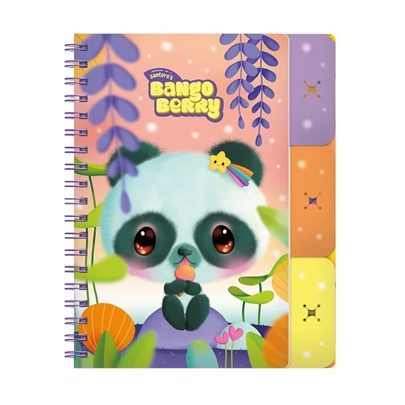 Füzet Bangoberry spirálos, elválasztókkal, 3db Bangobobbal, panda mintával