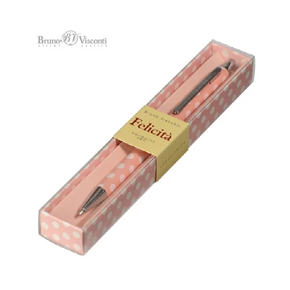 Golyóstoll Bruno Visconti 0,7mm kék, fém test, Felicita -rózsaszín, pöttyös