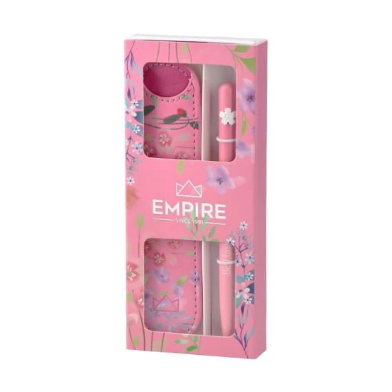 Golyóstoll Burgeon pink 1,0 mm kék tintával, eldobható, eco bőr tokkal
