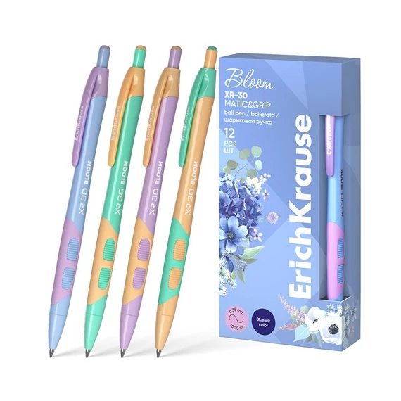 Golyóstoll ErichKrause XR-30 Matic&Grip Pastel Bloom 0.7 mm kék vegyes színek