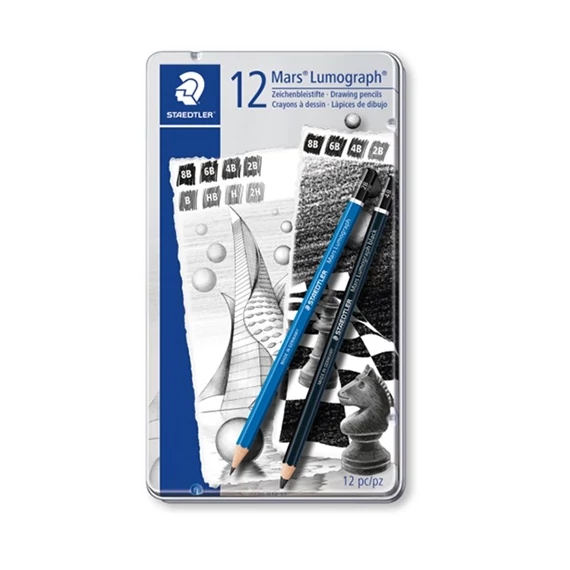 Művészeti grafitirón Staedtler Lumograph 12 db-os klt. fémdobozos