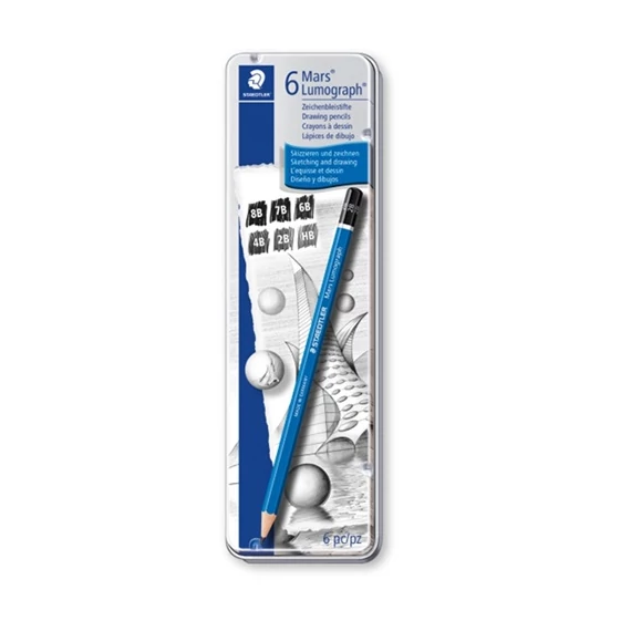 Művészeti grafitirón Staedtler Lumograph 6 db-os klt. fémdobozos