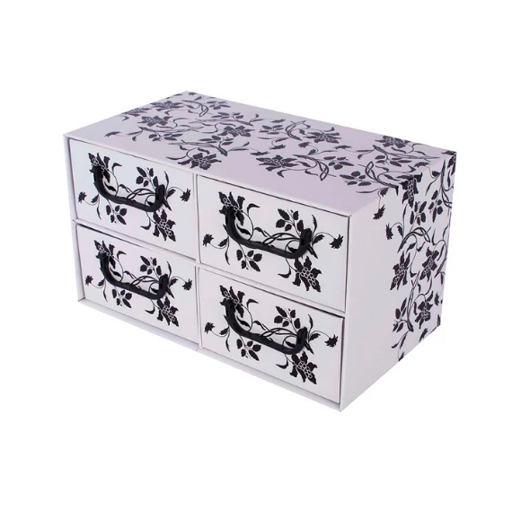 Irattartó box Miss Space 44x25x25 cm karton 4 fiókos zárt barokk virágok fehér
