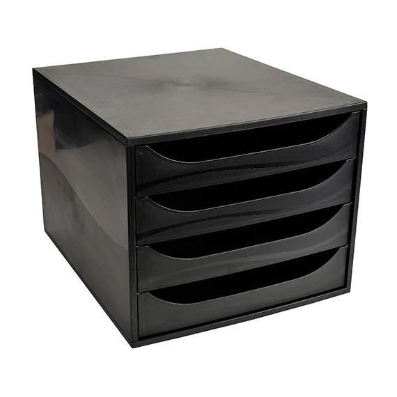 Irattartó box műanyag Exacompta Ecobox 4 fiókos fekete
