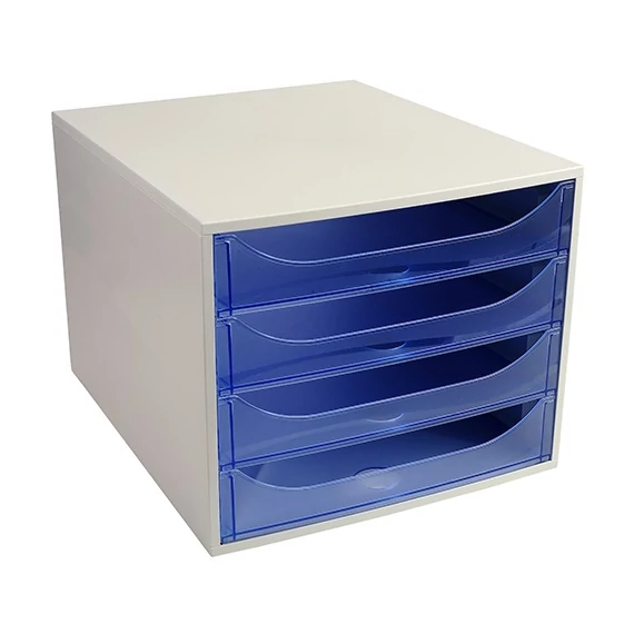Irattartó box műanyag Exacompta Ecobox 4 fiókos szürke/áttetsző jégkék