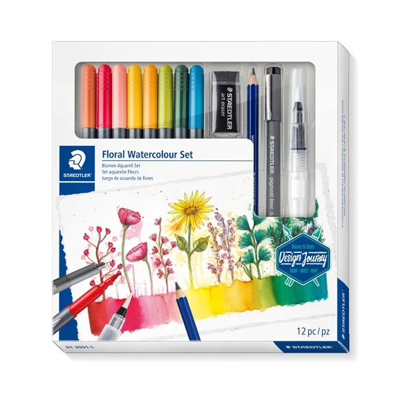 Művészeti írószer szett Staedtler Design Journey Floral akvarell, virágos