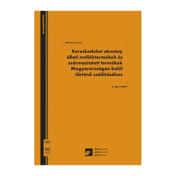 Kereskedelmi okmány állati melléktermékek és származtatott termékek Magyarországon belül történő szállításához 50x3 lapo