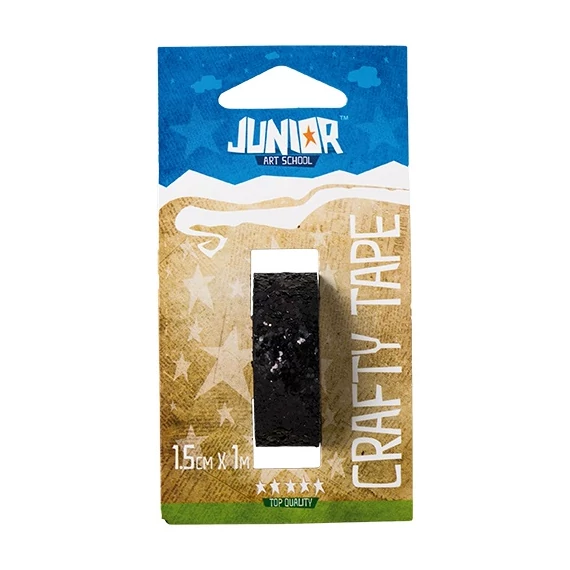 Kreatív Junior csillámos dekorszalag, fekete, 15 mmx1 m