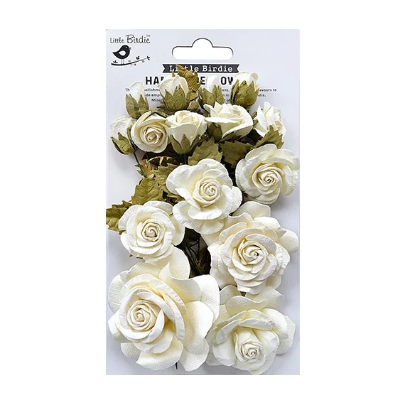 Kreatív dekorvirág Little Birdie Rosalind Shabby Chic Bouquet 21 részes fehér