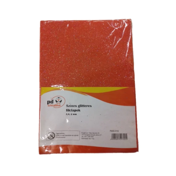 Kreatív pd textil filclapok A/4 2mm glitteres narancssárga 10 ív/csomag