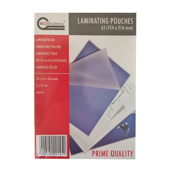 Lamináló fólia Recosystem 216x154 mm A/5 75 mic. 100 lap/csomag