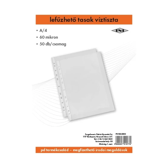 Lefűzhető tasak pd A/4 60 mic. víztiszta 50 db/csomag