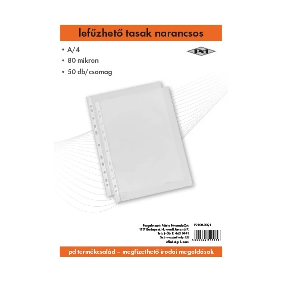 Lefűzhető tasak pd A/4 80 mic. narancsos 50 db/csomag