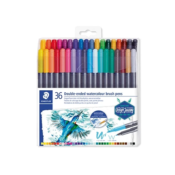 Művészeti ecsetfilc Staedtler Design Journey kétvégű akvarell 36 db-os bliszteres