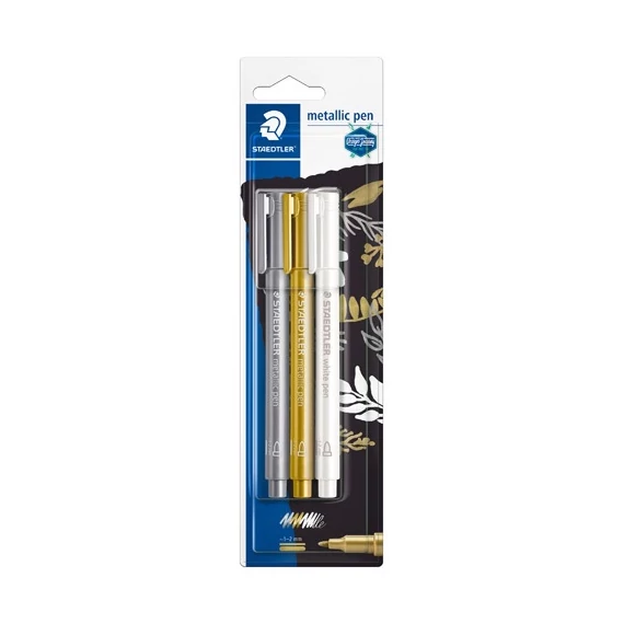 Művészeti marker Staedtler Design Journey metálszínű 3 db-os klt. (arany, ezüst, fehér)