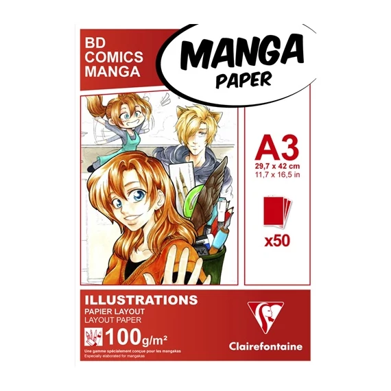 Művészeti rajztömb Clairefontaine A/3 50 lap 100g ragasztott fehér manga illusztrációkhoz