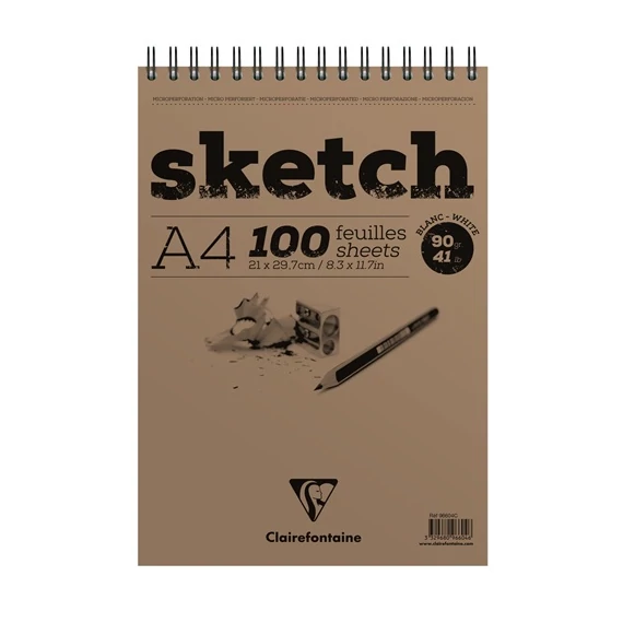 Művészeti rajztömb Clairefontaine Sketch A/4 100 lap 90g spirálozott fehér vázlatokhoz