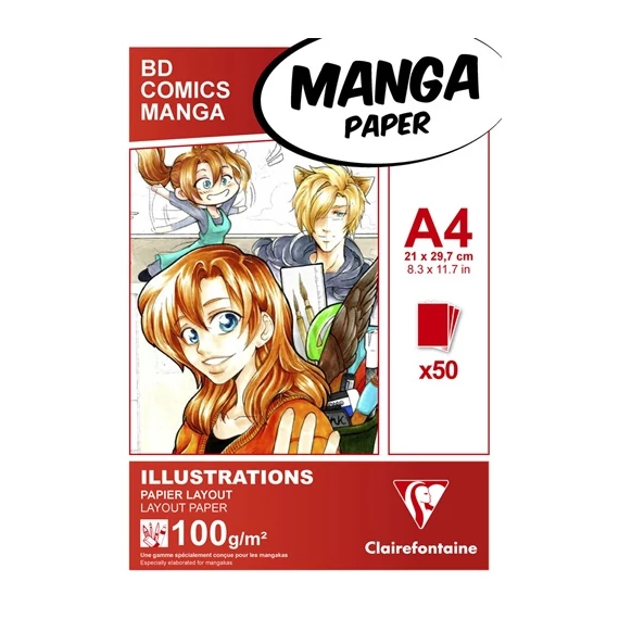 Művészeti rajztömb Clairefontaine A/4 50 lap 100g ragasztott fehér manga illusztrációkhoz