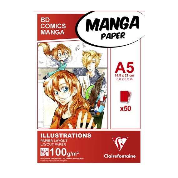 Művészeti rajztömb Clairefontaine A/5 50 lap 100g ragasztott fehér manga illusztrációkhoz