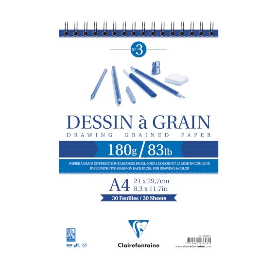 Művészeti rajztömb Clairefontaine A/4 30 lap 180g spirálos fehér szemcsés