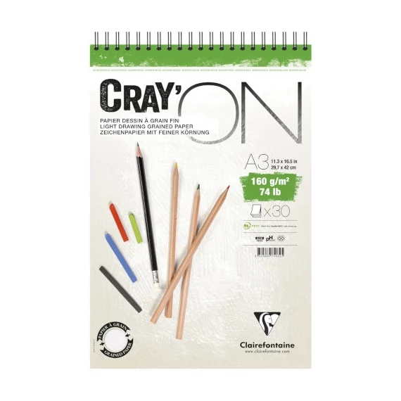 Művészeti rajztömb Clairefontaine CrayON A/3 30 lap 160g spirálos fehér