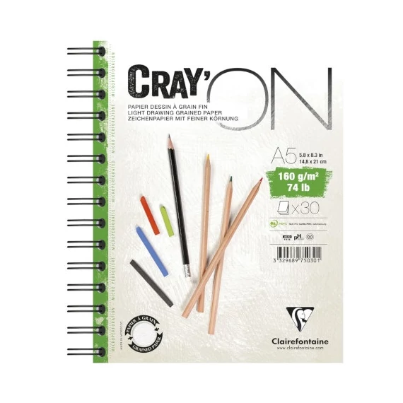 Művészeti rajztömb Clairefontaine CrayON A/5 30 lap 160g spirálos fehér