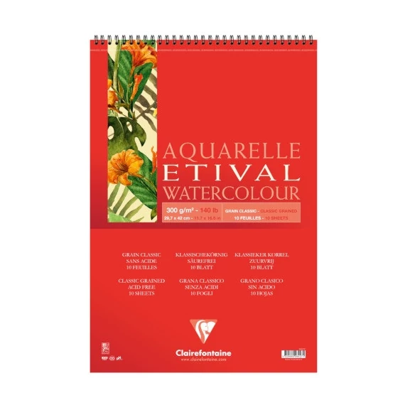Művészeti rajztömb Clairefontaine Etival Classic Grain A/3 10 lap 300g spirálos fehér szemcsés
