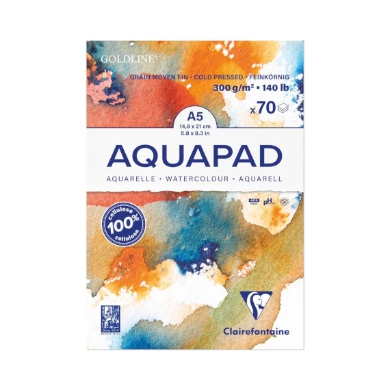 Művészeti rajztömb Clairefontaine Goldline Aqua A/5 70 lap 300g ragasztott fehér akvarell technikához