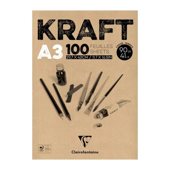 Művészeti rajztömb Clairefontaine Kraft A/3 100 lap 90g ragasztott