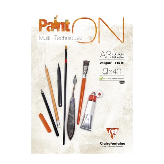 Művészeti rajztömb Clairefontaine PaintON A/3 40 lap 250g ragasztott fehér enyhén szemcsés