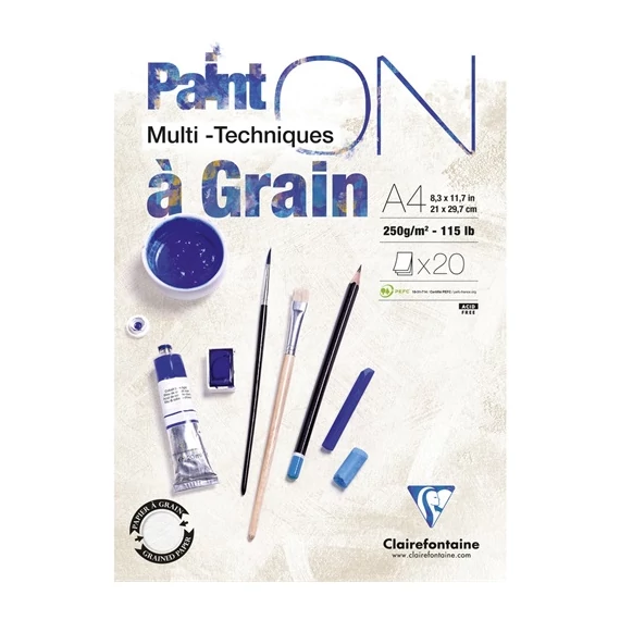 Művészeti rajztömb Clairefontaine PaintON A/4 20 lap 250g ragasztott fehér sima/szemcsés