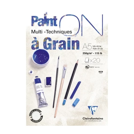 Művészeti rajztömb Clairefontaine PaintON A/5 20 lap 250g ragasztott fehér sima/szemcsés