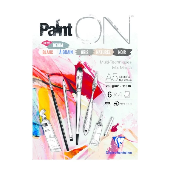 Művészeti rajztömb Clairefontaine PaintON A/5 24 lap 250g ragasztott 6 szín/tömb