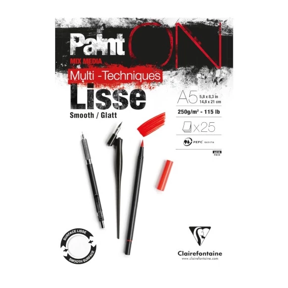 Művészeti rajztömb Clairefontaine PaintON A/5 25 lap 250g ragasztott fehér sima