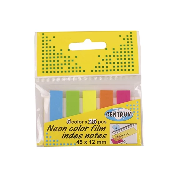 Oldaljelölő műanyag Centrum 45x12 mm 5x25 lapos neon színek