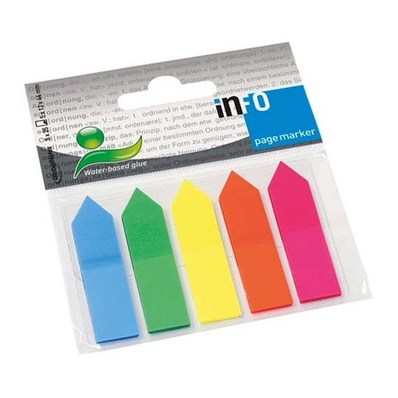 Oldaljelölő műanyag Info Notes 12x44 mm 5x25 lapos neon vegyes nyíl