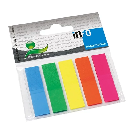 Oldaljelölő műanyag Info Notes 12x44 mm 5x25 lapos neon vegyes színek