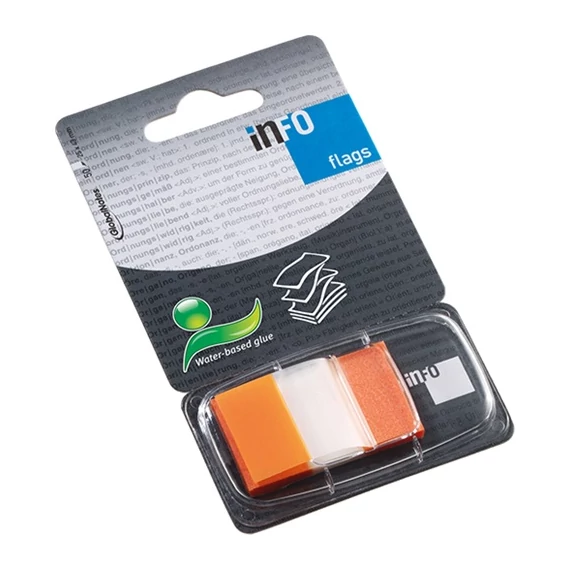 Oldaljelölő műanyag Info Notes Info Flag 25x43 mm 50 lapos áttetsző narancssárga