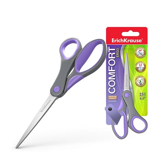 Olló ErichKrause Comfort 15 cm irodai rozsdamentes acél bliszteres