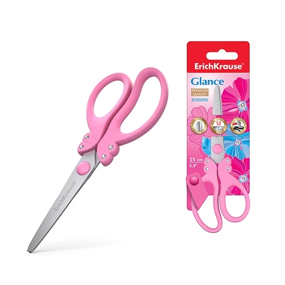 Olló ErichKrause Glance 15 cm iskolai kerek rozsdamentes acél bliszteres